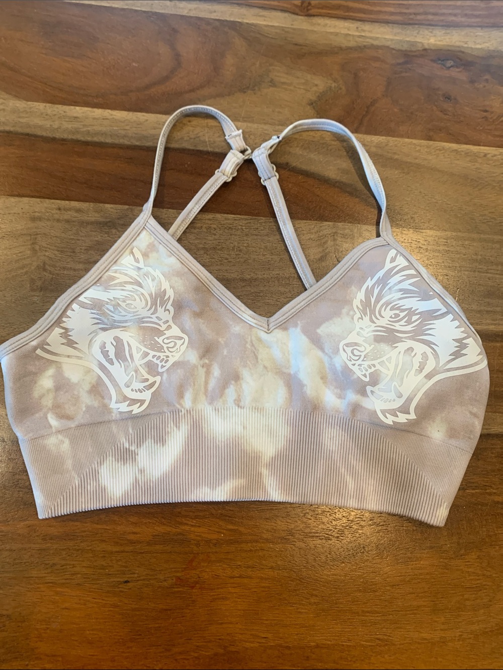 Darc Sport Light Taupe Tie-Dye Wolf Graphic Bralette